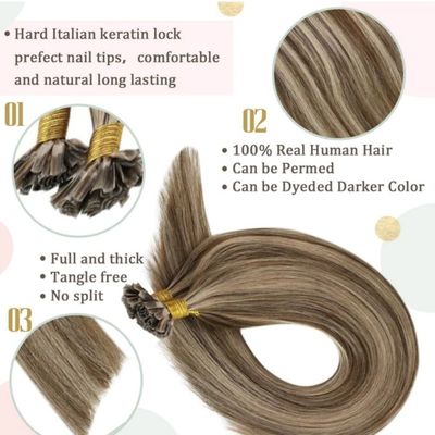 에버뷰팅 최고급 금발 선접 케라틴 헤어 엑스턴스 U/Nail Tip Remy Hair