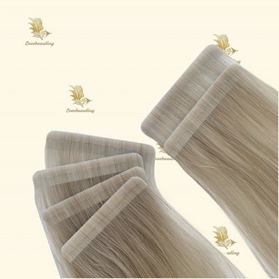 유럽 머리 20인치 회색 금발 색상 껍질 정렬 테이프 흰색 여성용 헤어 확장