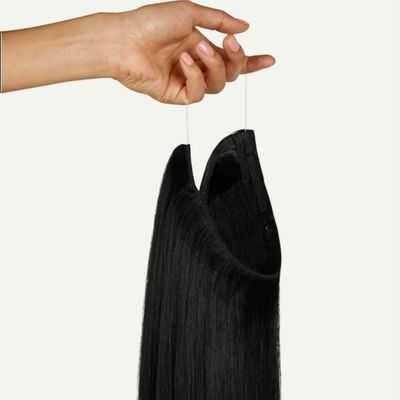 100% 인모 꿰매지 않는 보이지 않는 물고기 와이어 헤어 확장품 최대 30일까지 환불