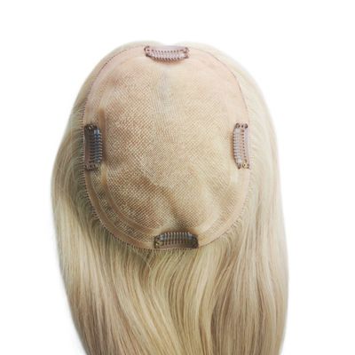 모노 베이스 PU 유럽 인 머리 톱퍼 5.5X6 직선 금발 머리 토피 16 &quot;클립 여성